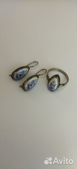 Набор винтажные серьги и кольцо р. 16