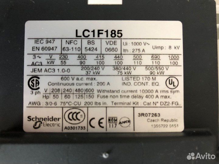 Контактор Contactor LC1F185 Telemecanique