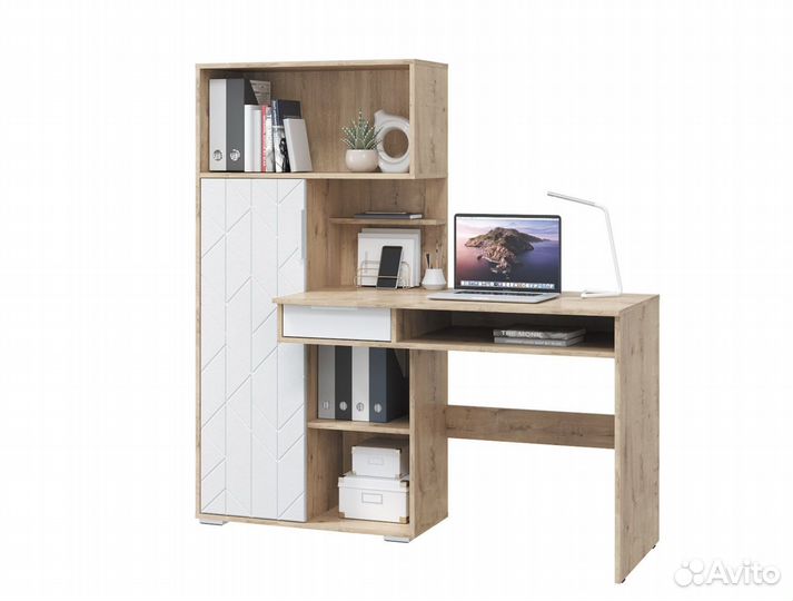 Стол компьютерный Бэйсик (Дуб бунратти/Белый снег)