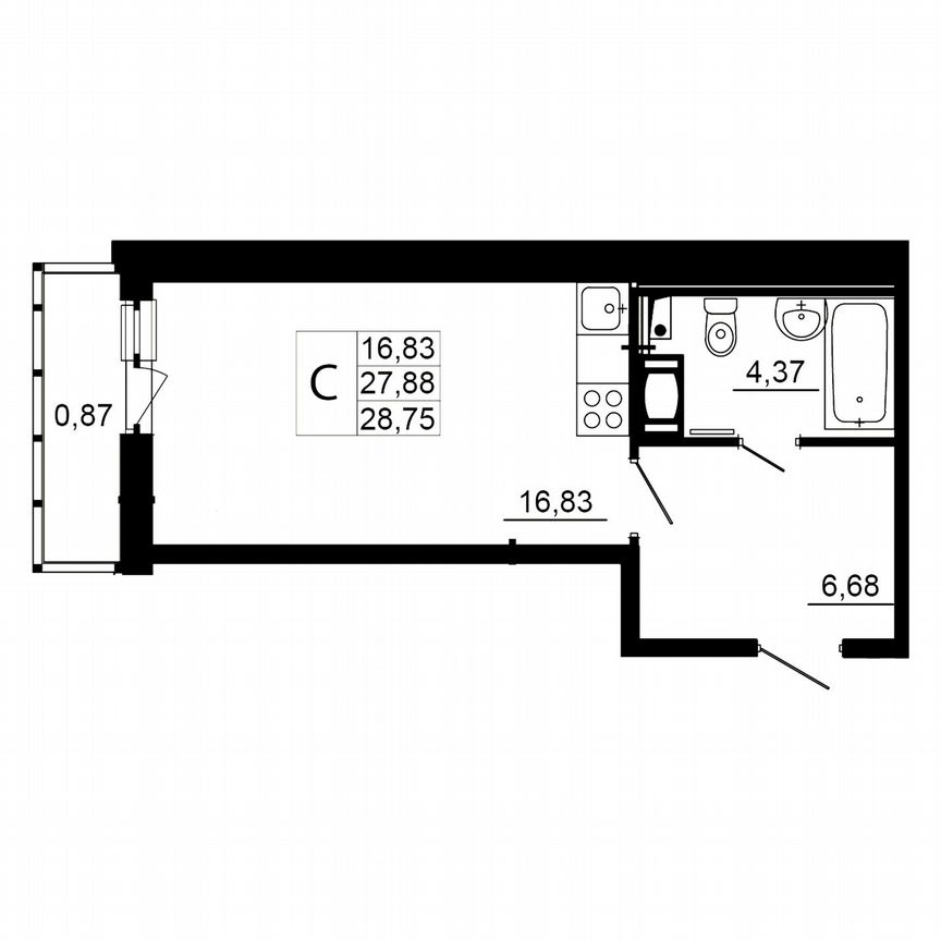 Квартира-студия, 27,8 м², 9/12 эт.