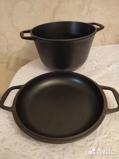Казан литой алюминий с крышкой сковородкой