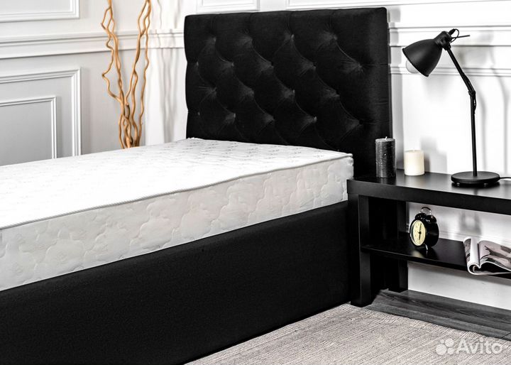 Кровать 90х200 односпальная черный велюр