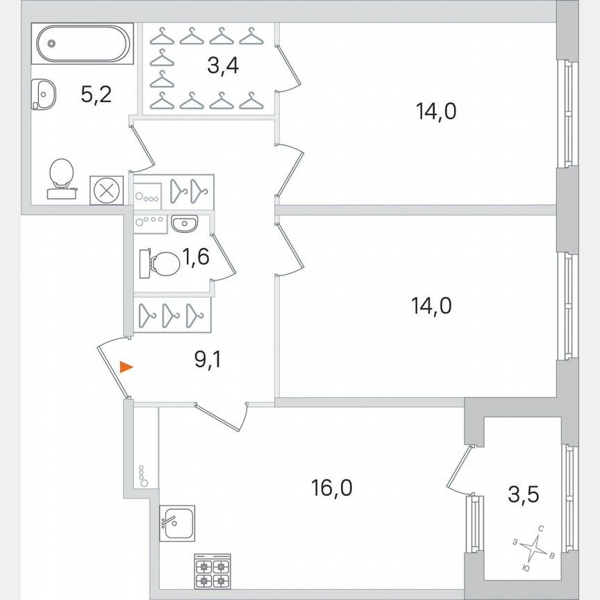 2-к. квартира, 65,1 м², 1/4 эт.