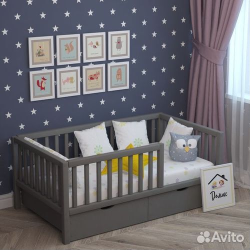 Кроватка из натурального дерева высокий борт сингл