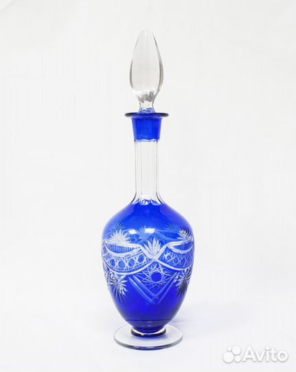 Графин штоф, Синее двухслойное стекло, высота 32,5