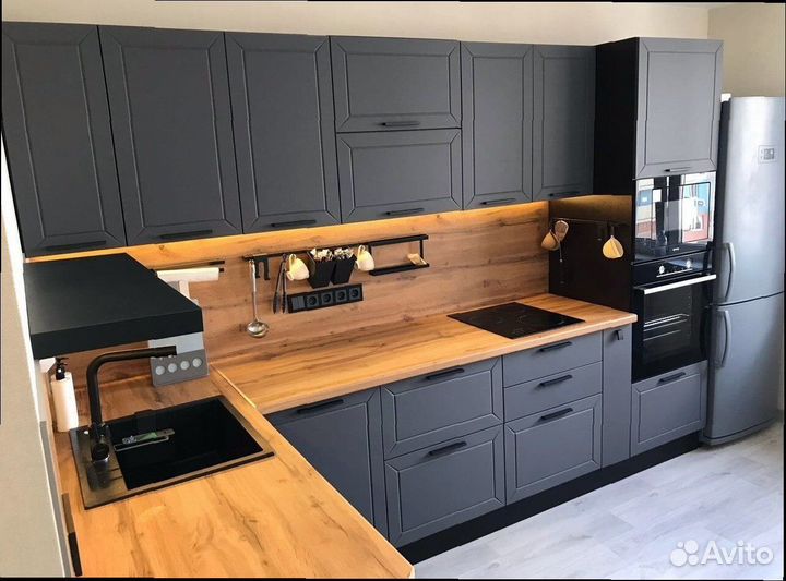 Кухонный гарнитур угловой серый мдф новый