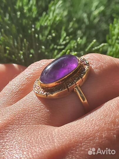 Кольцо серебро, природный аметист, антик