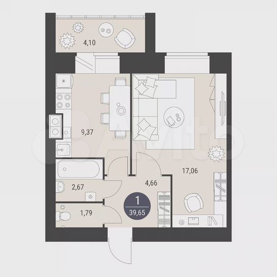 1-к. квартира, 39,7 м², 5/10 эт.