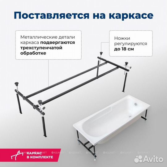 Ванна акриловая Aquanet 170x70 (с экраном и каркас