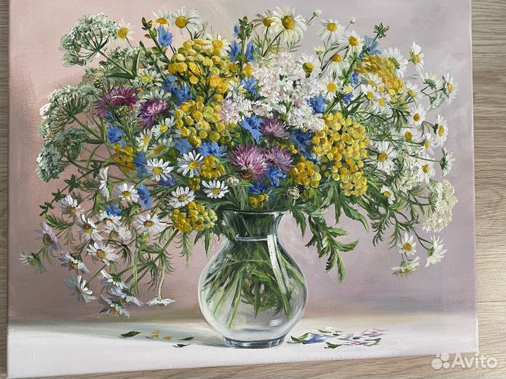 Картина маслом. Полевые цветы