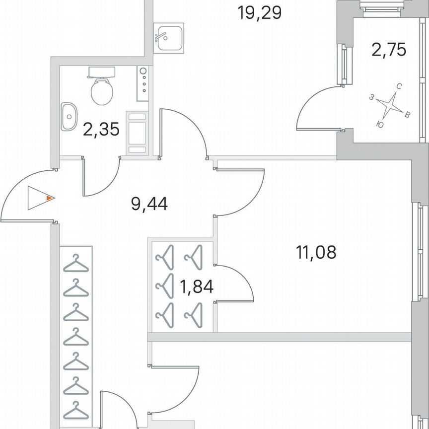 2-к. квартира, 64,1 м², 2/4 эт.