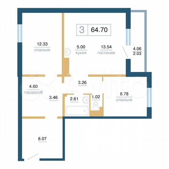 3-к. квартира, 64,7 м², 15/17 эт.