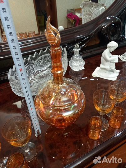 Графин с рюмками, дутое стекло