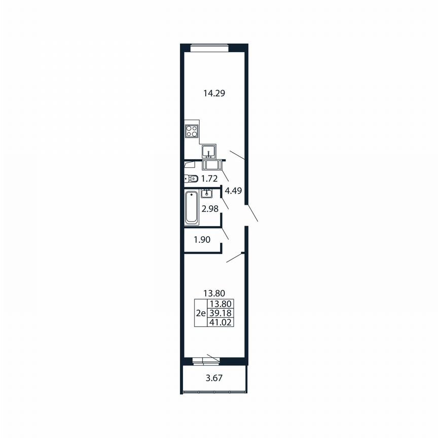 2-к. квартира, 42,9 м², 11/12 эт.