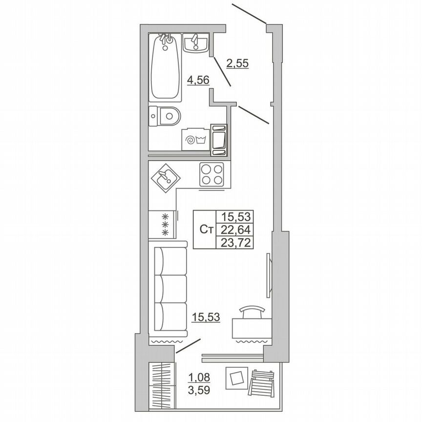 Квартира-студия, 23,7 м², 9/11 эт.