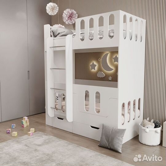 Кровать двухярусная детская с ящиками