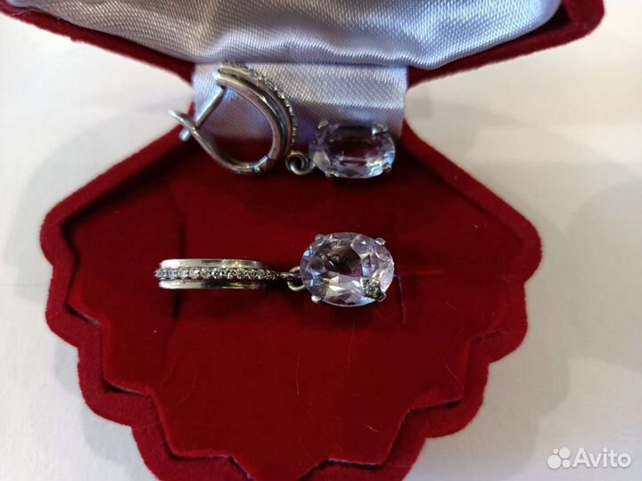 Серьги и кольцо с натуральным аметистом