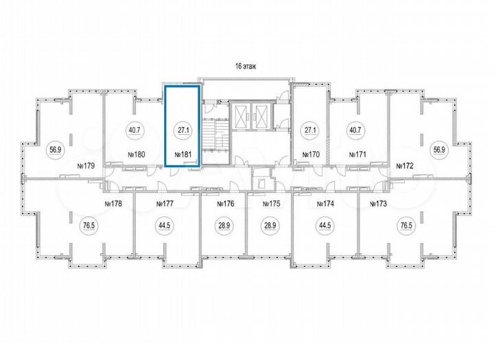 Своб. планировка, 27,1 м², 16/20 эт.