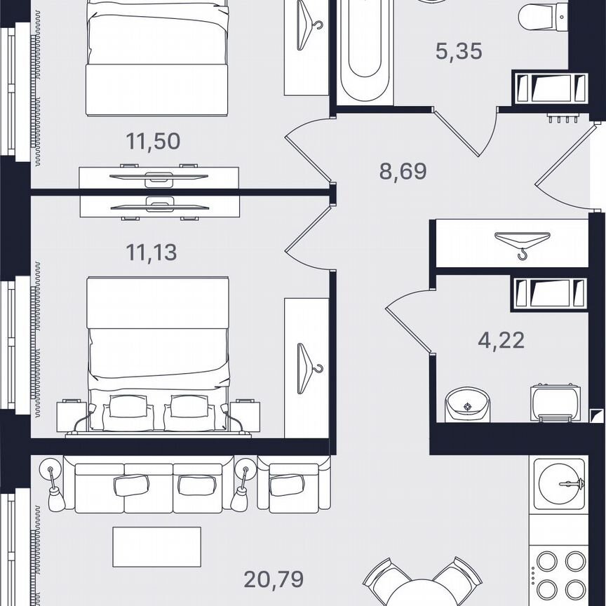 3-к. апартаменты, 61,7 м², 10/24 эт.