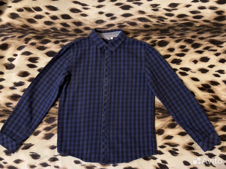 Рубашка теплая в клетку и школьная голубая
