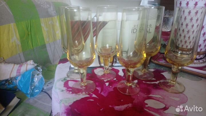 Фужеры цветное стекло Чехия цвет янтарь