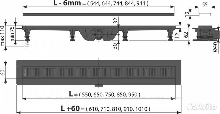 Душевой лоток AlcaPlast Simple APZ10black-950M