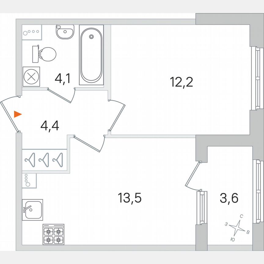 1-к. квартира, 36 м², 1/4 эт.