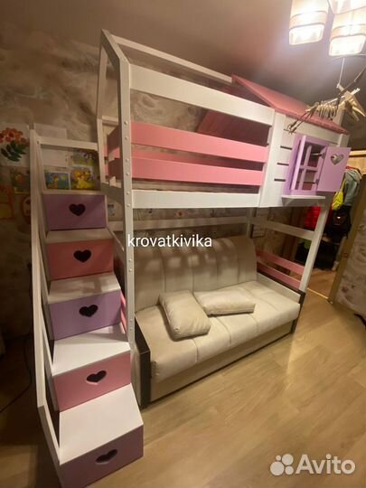 Детская Эко кровать чердак домик