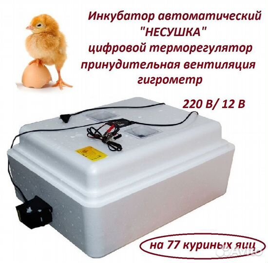 Инкубатор для яиц на 77 яиц Несушка 63вг