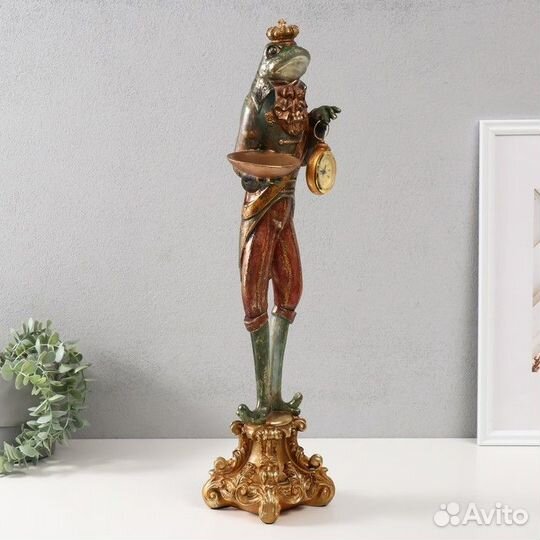 Подсвечник полистоун с часами 'Лягуха в короне' 17