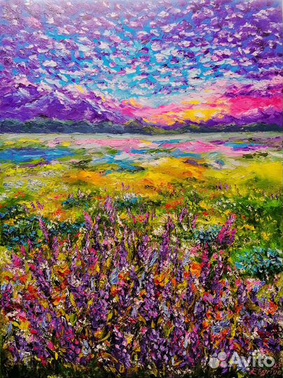 Картина маслом на холсте Пейзаж Краски заката