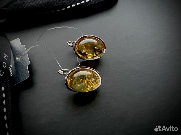 Серьги серебро с янтарем