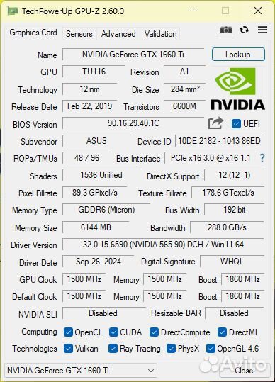 Видеокарта asus GTX 1660 Ti TUF3 Gaming OC