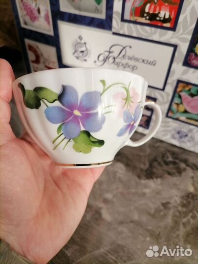 Чайный сервиз Дулево Фиалки (белый лебедь)