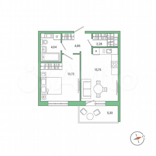 1-к. квартира, 42,2 м², 8/9 эт.