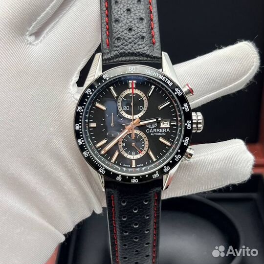 Мужские часы tag heuer на кожаном ремешке