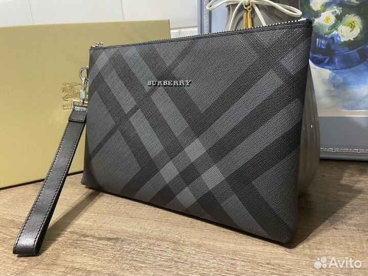 Сумка мужская Burberry натуральная кожа + канва