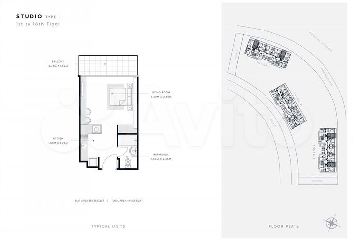 Квартира-студия, 34 м² (ОАЭ)
