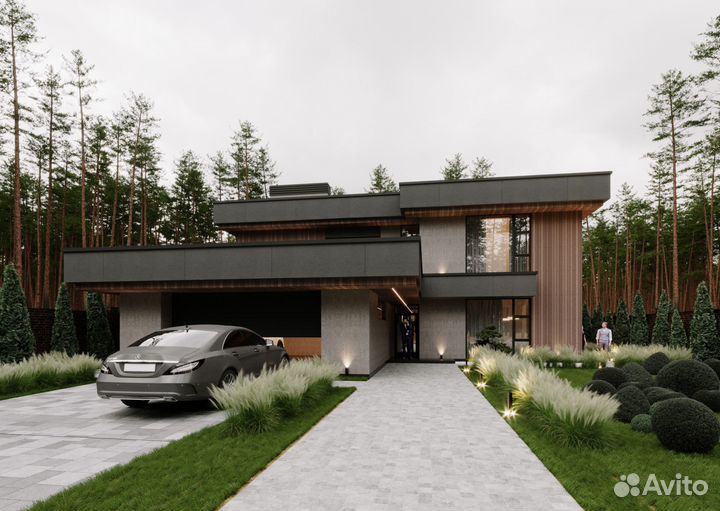 Проект двухэтажного дома с плоской крышей 230 кв.м