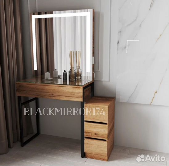 Гримерный столик лофт с зеркалом и тумбой