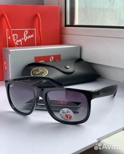 Очки ray ban justin polaroid черные глянцевые