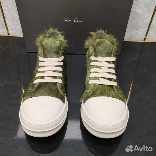 Кеды Rick Owens Green Pony Hair Low Sneakers