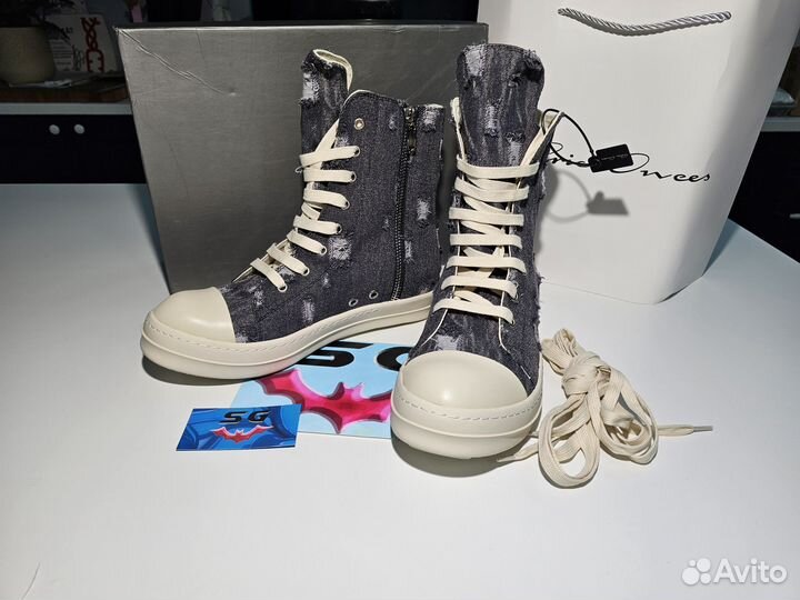 Кеды rick owens drkshdw distress denim высокие