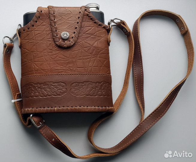 Фляжка из нержавейки, 1.0 литр, в кожаном чехле