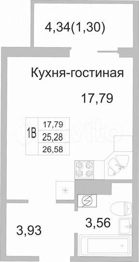 Квартира-студия, 26,6 м², 2/9 эт.