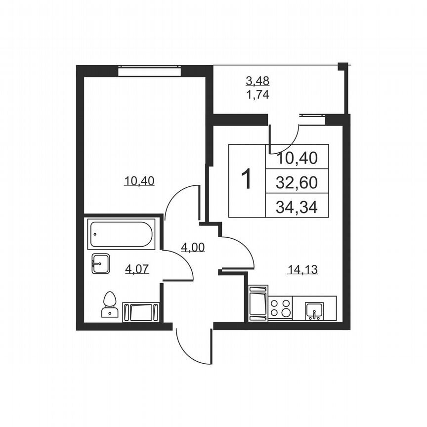 1-к. квартира, 34,3 м², 3/19 эт.