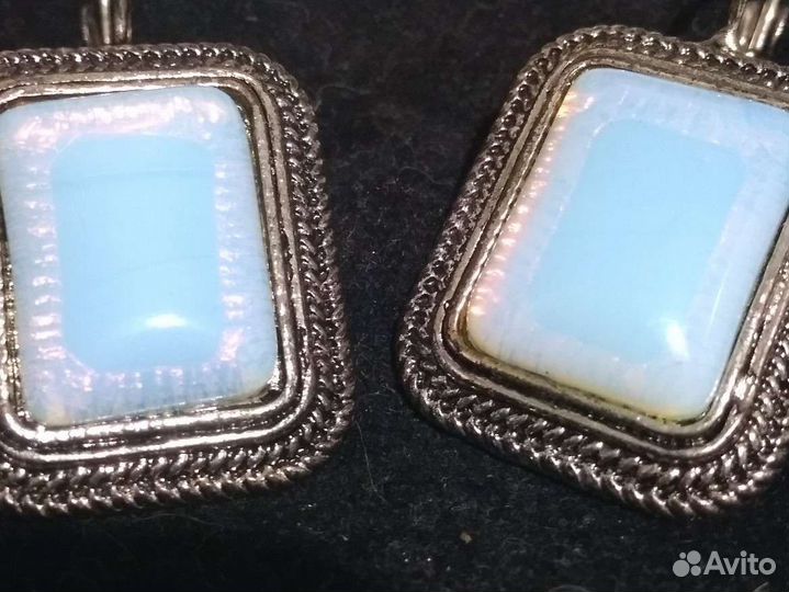Серьги мельхиор с лунным камнем
