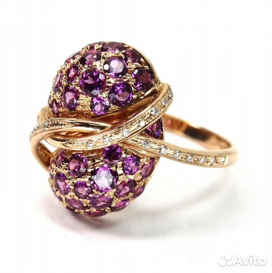 Золотое кольцо с бриллиантами и аметистами р19