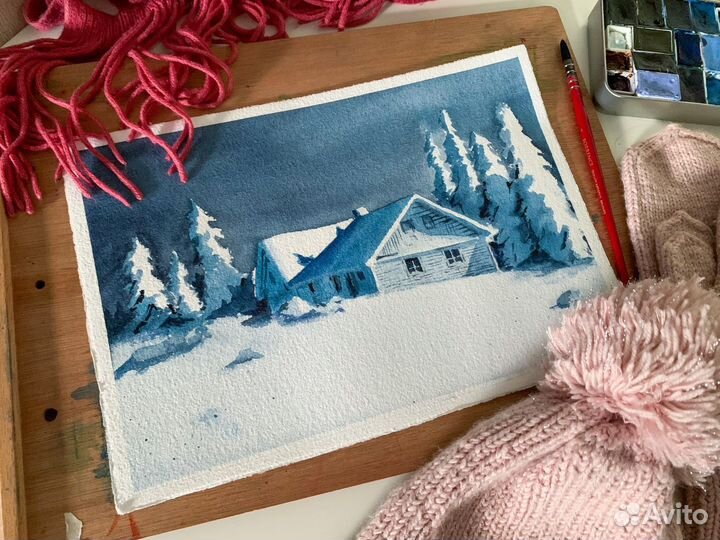 Интерьерная картина акварель цветы пейзаж