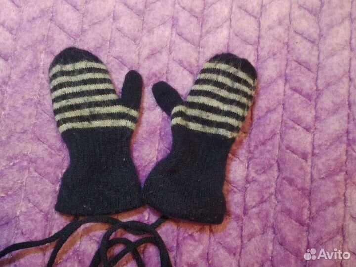 Варежки детские вязаные на 1-2 года